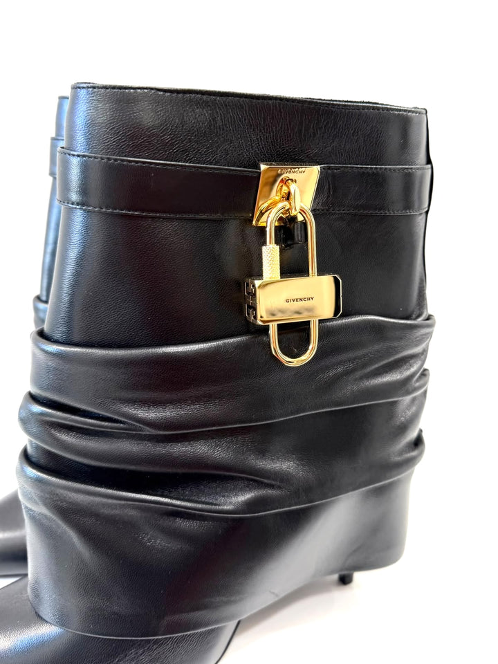 GIVENCHY SHARK LOCK STILETTO LAMBSKIN LEATHER ANKLE BOOTS