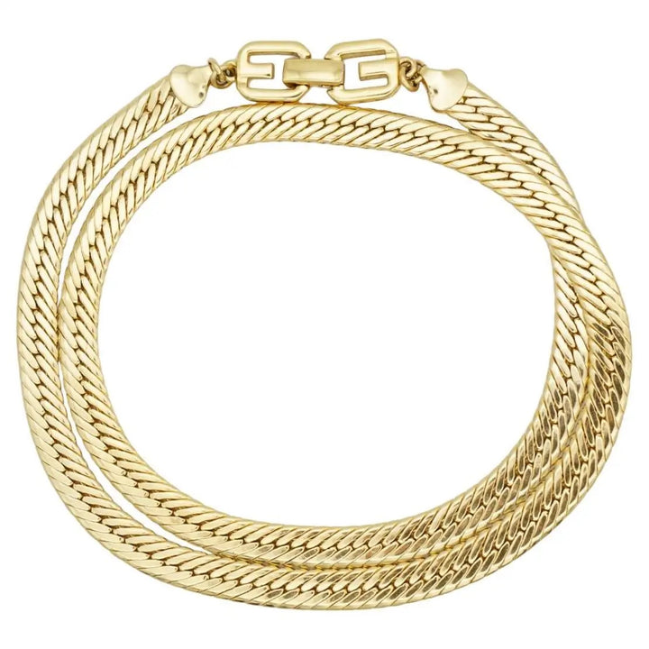 GIVENCHY DOUBLE LOGO WIDE HERRINGBONE GOLD PLATED NECKLACE