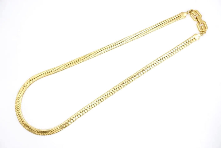 GIVENCHY DOUBLE LOGO WIDE HERRINGBONE GOLD PLATED NECKLACE