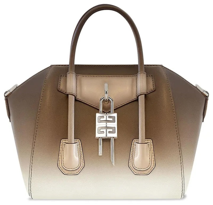 GIVENCHY SMALL ANTIGONA LOCK CALFSKIN LEATHER SHOULDER BAG IN TAUPE OMBRÉ