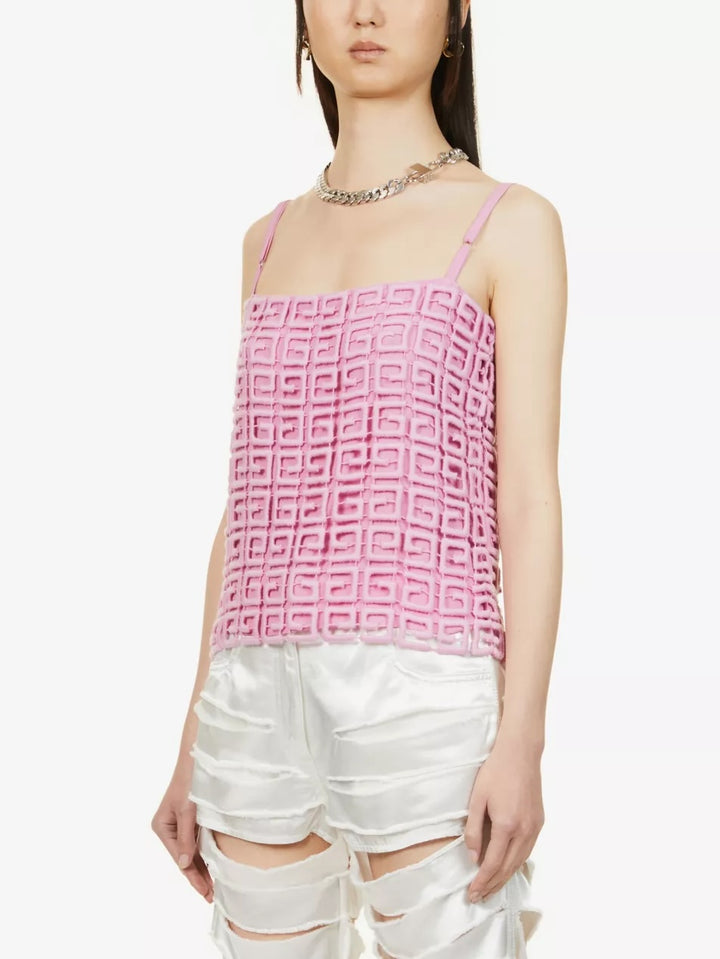GIVENCHY 4G GUIPURE EMBROIDERED GEOMETRIC CAMISOLE TOP