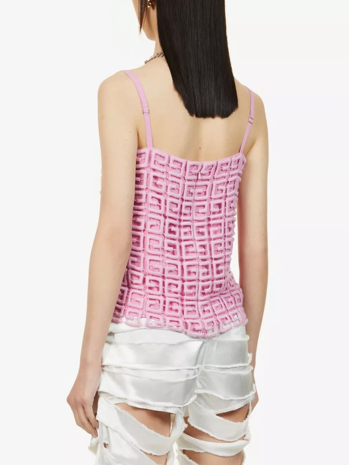 GIVENCHY 4G GUIPURE EMBROIDERED GEOMETRIC CAMISOLE TOP