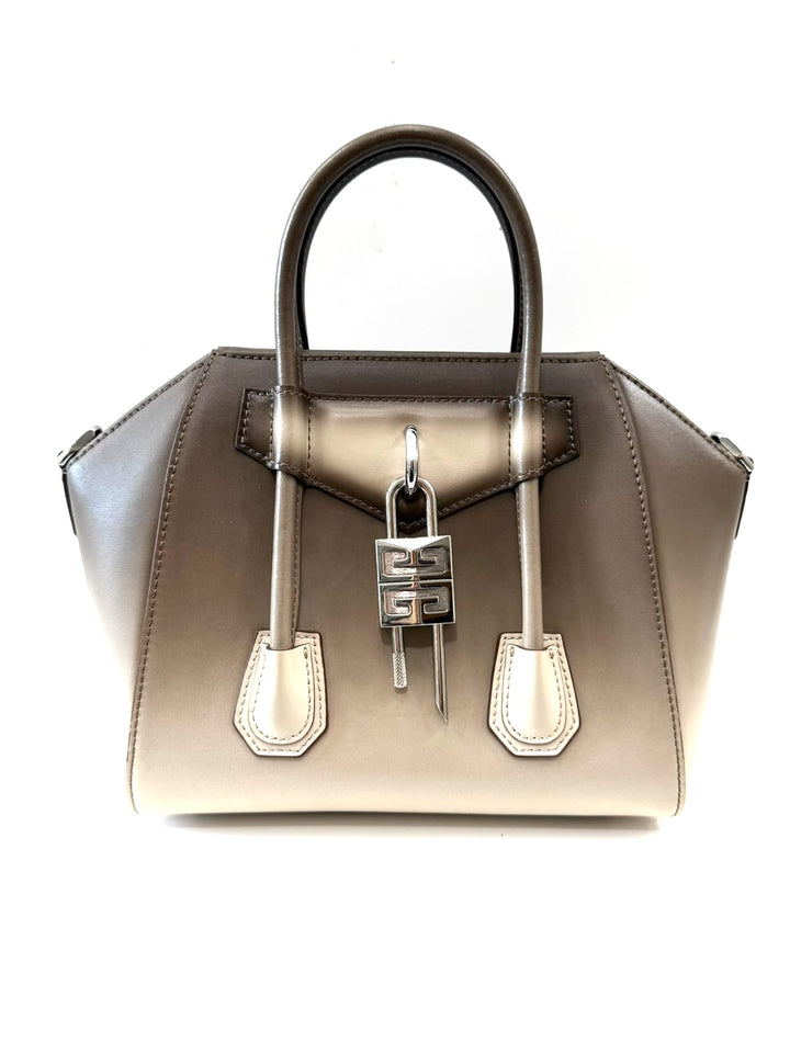 GIVENCHY SMALL ANTIGONA LOCK CALFSKIN LEATHER SHOULDER BAG IN TAUPE OMBRÉ