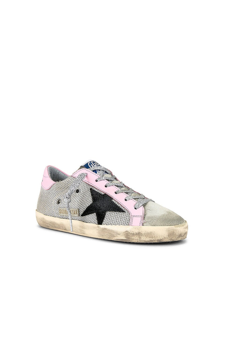 GOLDEN GOOSE SUPERSTAR MESH AND CALFSKIN LEATHER SNEAKERS