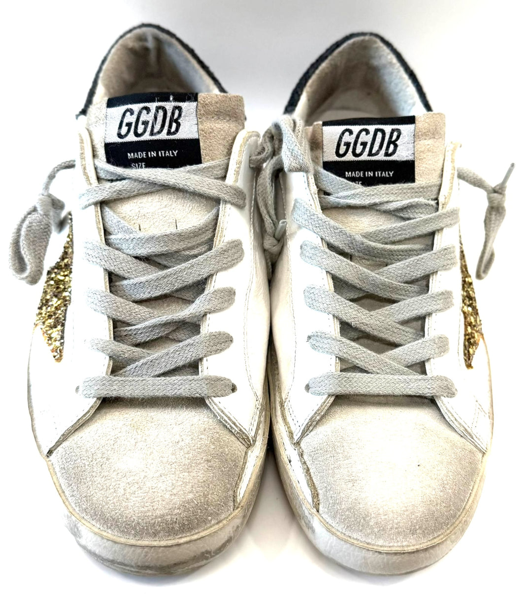 GOLDEN GOOSE SUPER STAR LOW-TOP GLITTER CALFSKIN LEATHER SNEAKERS