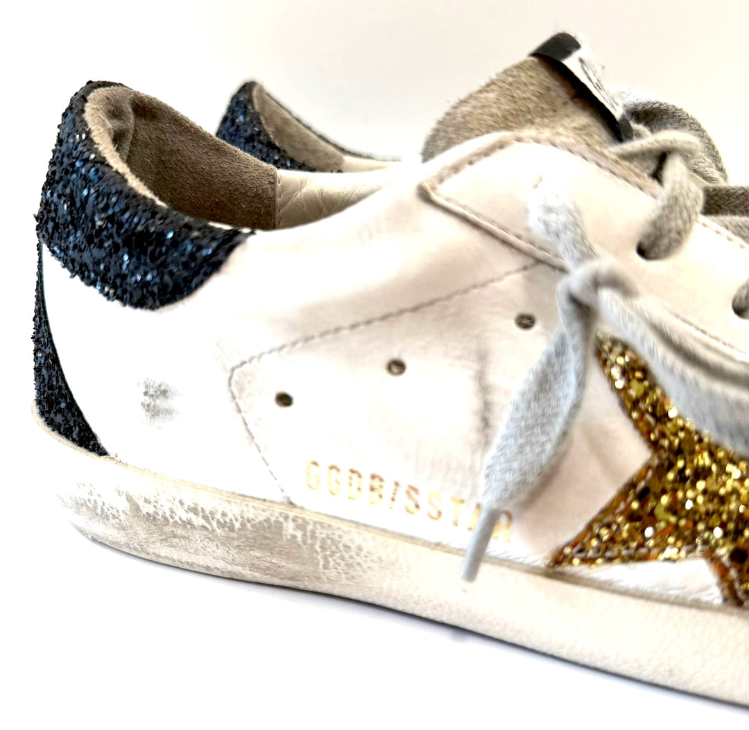 GOLDEN GOOSE SUPER STAR LOW-TOP GLITTER CALFSKIN LEATHER SNEAKERS