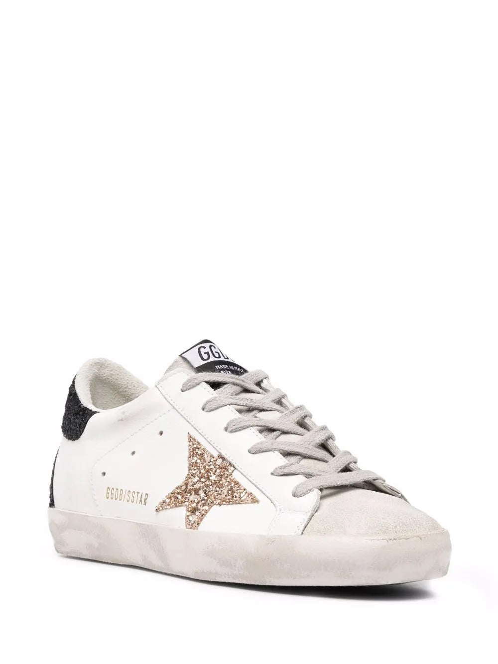GOLDEN GOOSE SUPER STAR LOW-TOP GLITTER CALFSKIN LEATHER SNEAKERS
