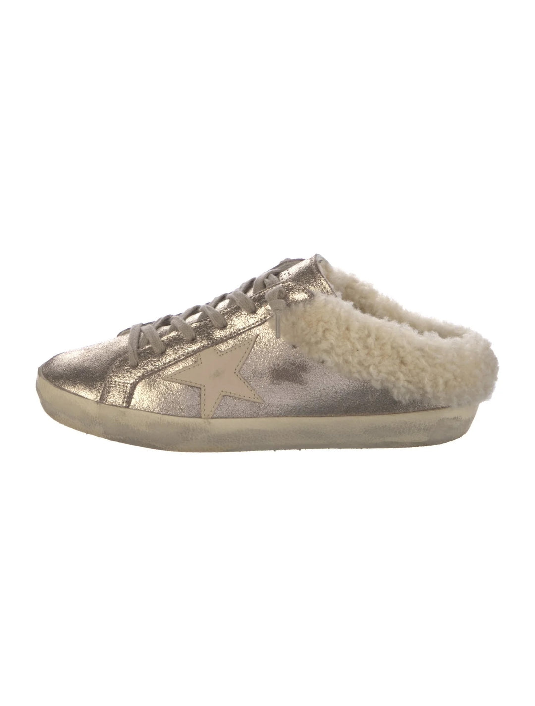 GOLDEN GOOSE SUPERSTAR SABOT METALLIC SHEARLING SNEAKERS MULES