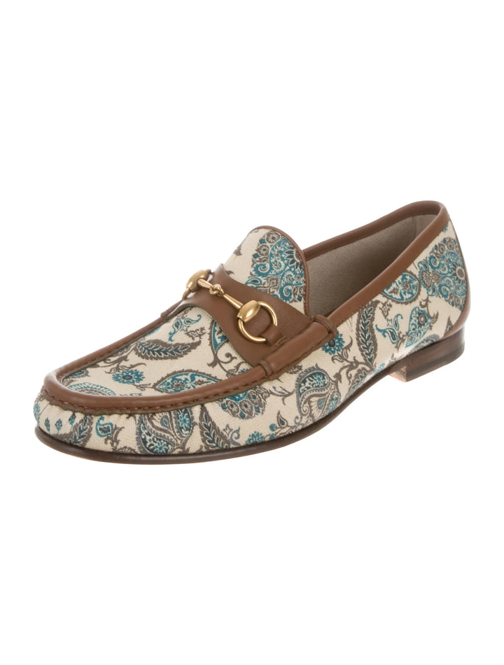 GUCCI 1953 COLLECTION PAISLEY CANVAS &amp; LEATHER HORSEBIT LOAFERS