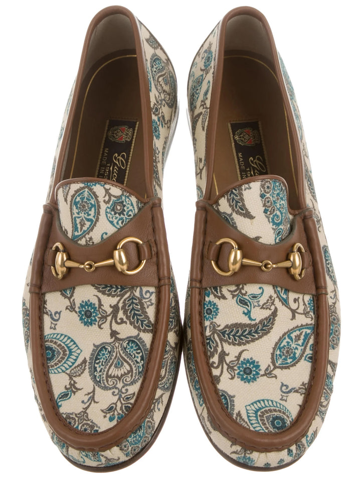 GUCCI 1953 COLLECTION PAISLEY CANVAS &amp; LEATHER HORSEBIT LOAFERS
