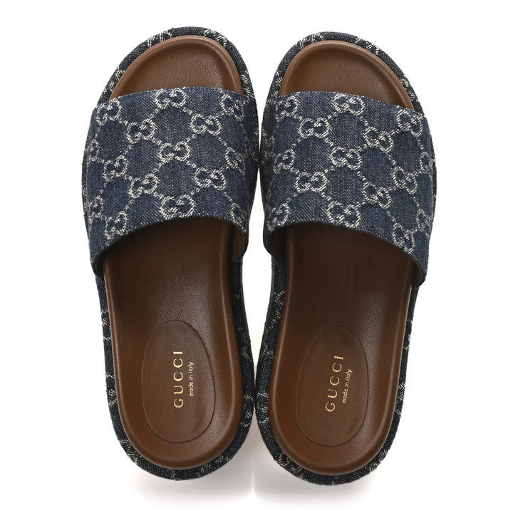 GUCCI GG MONOGRAM ANGELINA PLATFORM SLIDES