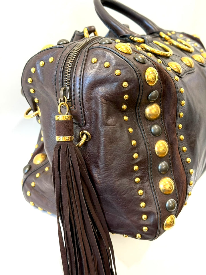 GUCCI BABOUSKA INDY CALFSKIN LEATHER &amp; SUEDE LARGE BOSTON BAG