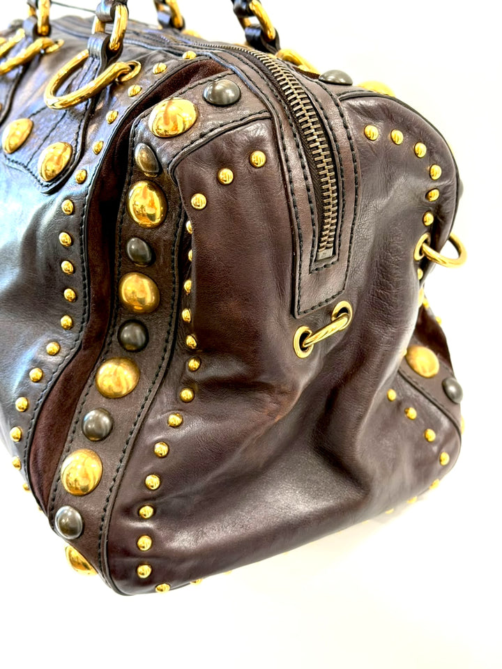 GUCCI BABOUSKA INDY CALFSKIN LEATHER &amp; SUEDE LARGE BOSTON BAG
