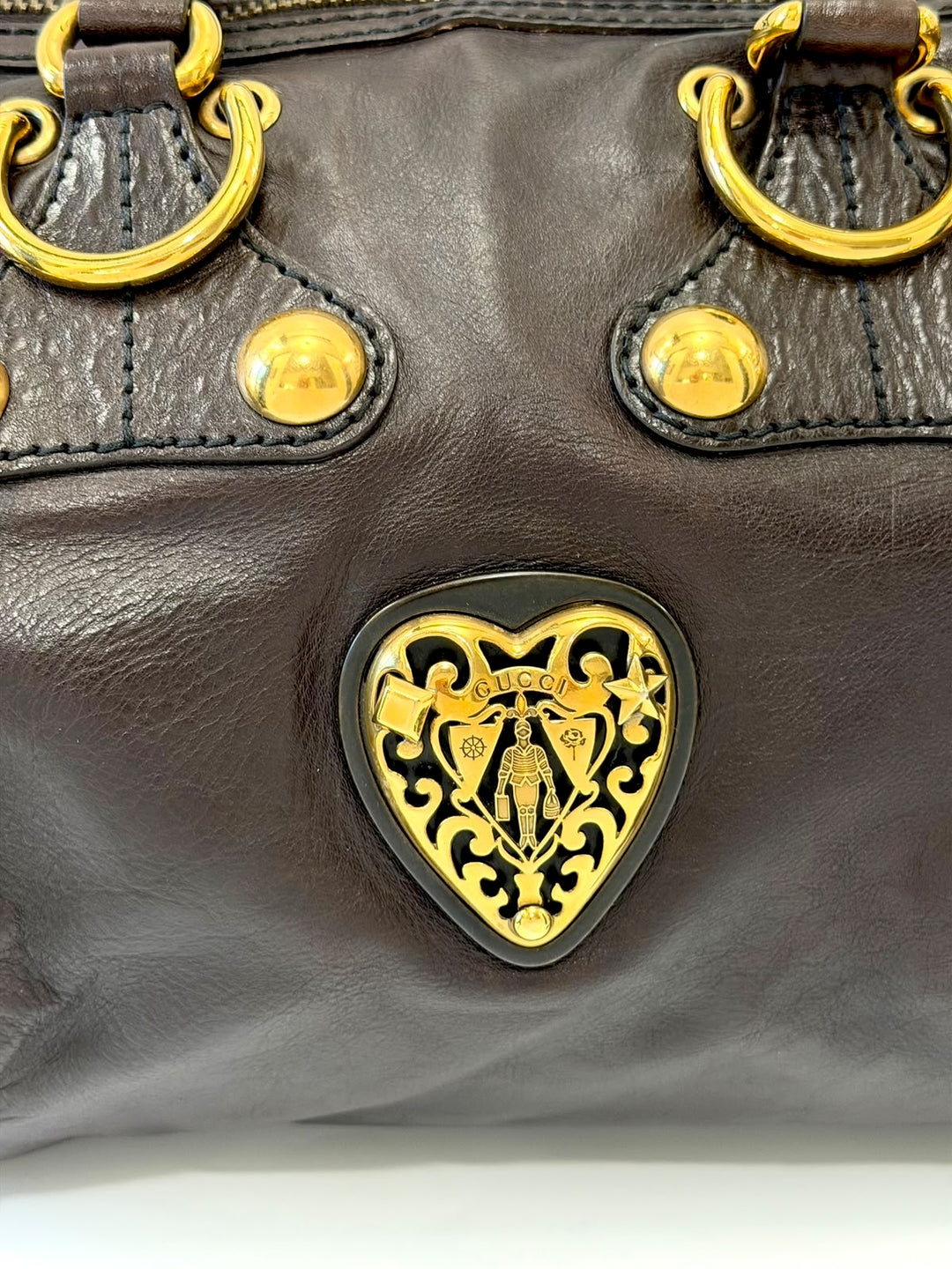 GUCCI BABOUSKA INDY CALFSKIN LEATHER &amp; SUEDE LARGE BOSTON BAG