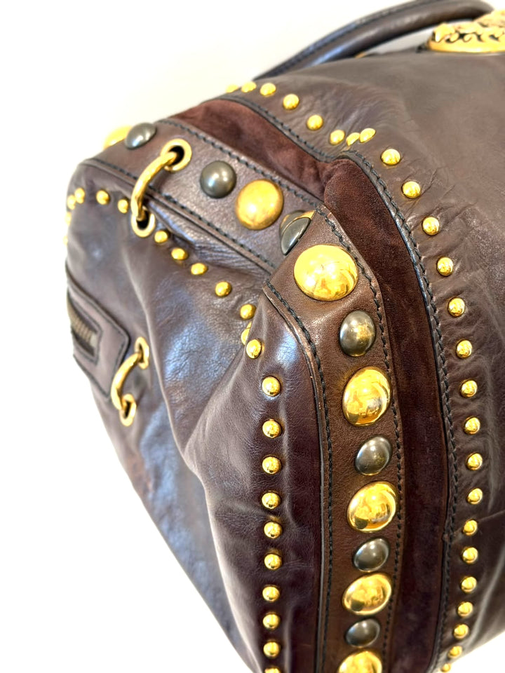 GUCCI BABOUSKA INDY CALFSKIN LEATHER &amp; SUEDE LARGE BOSTON BAG