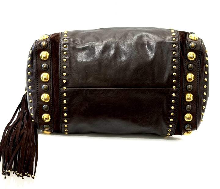GUCCI BABOUSKA INDY CALFSKIN LEATHER &amp; SUEDE LARGE BOSTON BAG