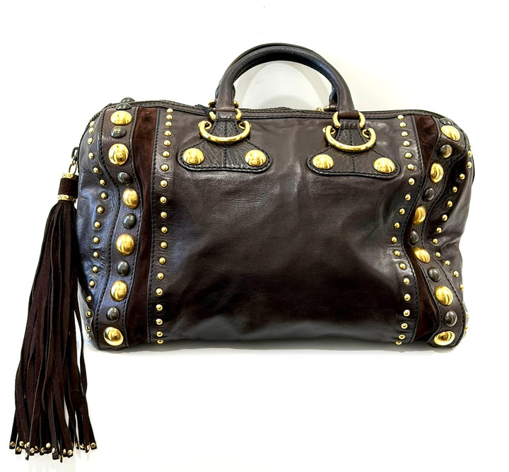 GUCCI BABOUSKA INDY CALFSKIN LEATHER &amp; SUEDE LARGE BOSTON BAG