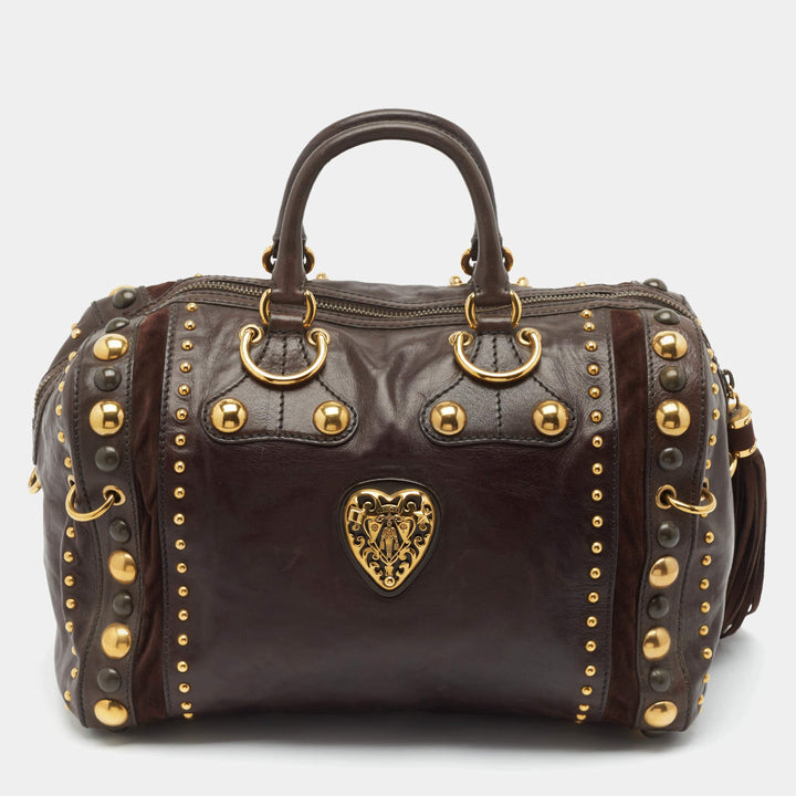 GUCCI BABOUSKA INDY CALFSKIN LEATHER &amp; SUEDE LARGE BOSTON BAG