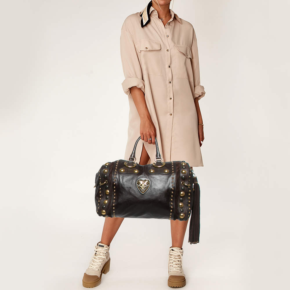 GUCCI BABOUSKA INDY CALFSKIN LEATHER &amp; SUEDE LARGE BOSTON BAG