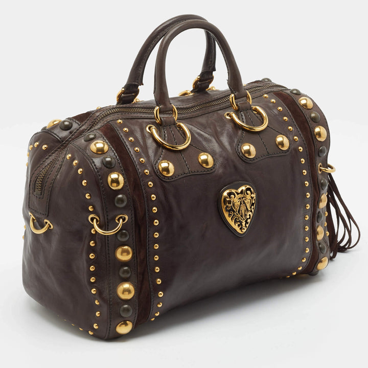 GUCCI BABOUSKA INDY CALFSKIN LEATHER &amp; SUEDE LARGE BOSTON BAG