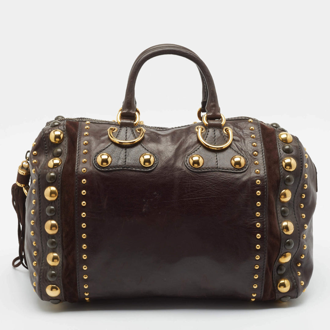 GUCCI BABOUSKA INDY CALFSKIN LEATHER &amp; SUEDE LARGE BOSTON BAG