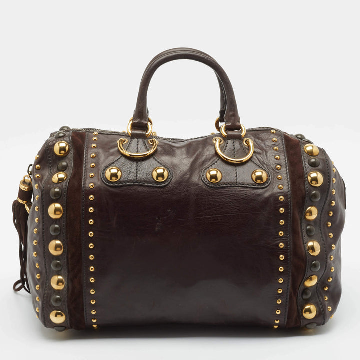 GUCCI BABOUSKA INDY CALFSKIN LEATHER &amp; SUEDE LARGE BOSTON BAG