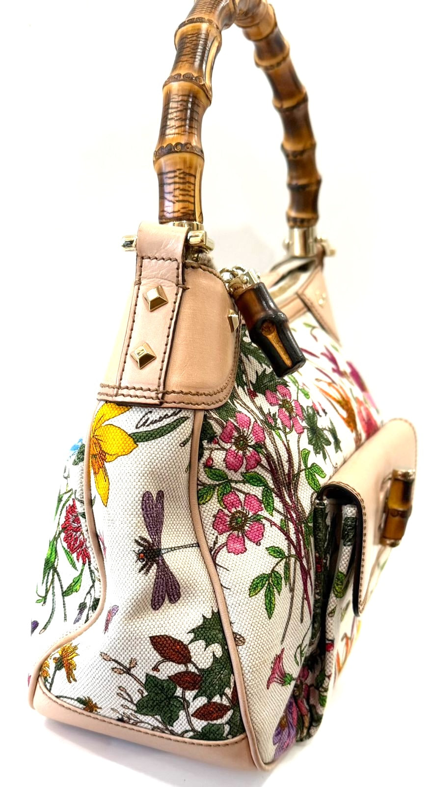 GUCCI BAMBOO FLORA STUDDED HOBO BAG