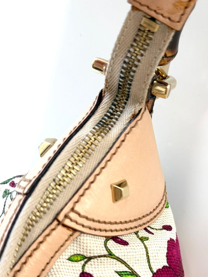 GUCCI BAMBOO FLORA STUDDED HOBO BAG