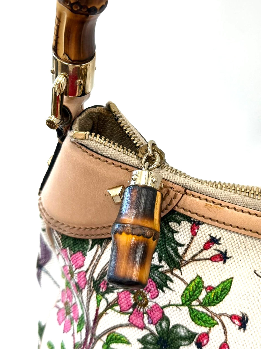 GUCCI BAMBOO FLORA STUDDED HOBO BAG