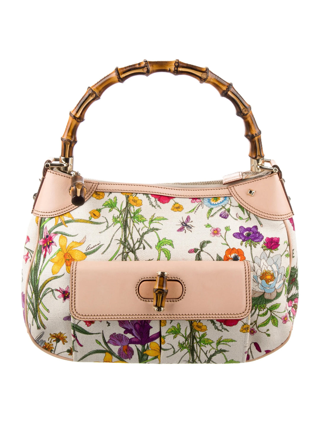 GUCCI BAMBOO FLORA STUDDED HOBO BAG