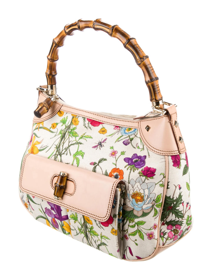 GUCCI BAMBOO FLORA STUDDED HOBO BAG