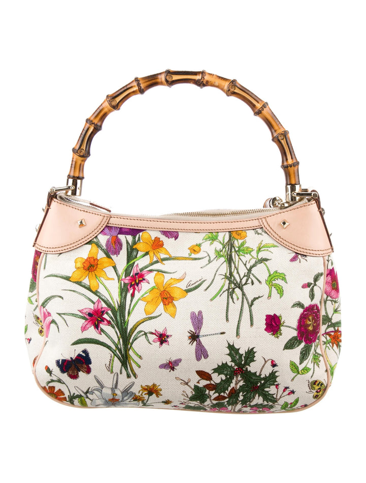 GUCCI BAMBOO FLORA STUDDED HOBO BAG