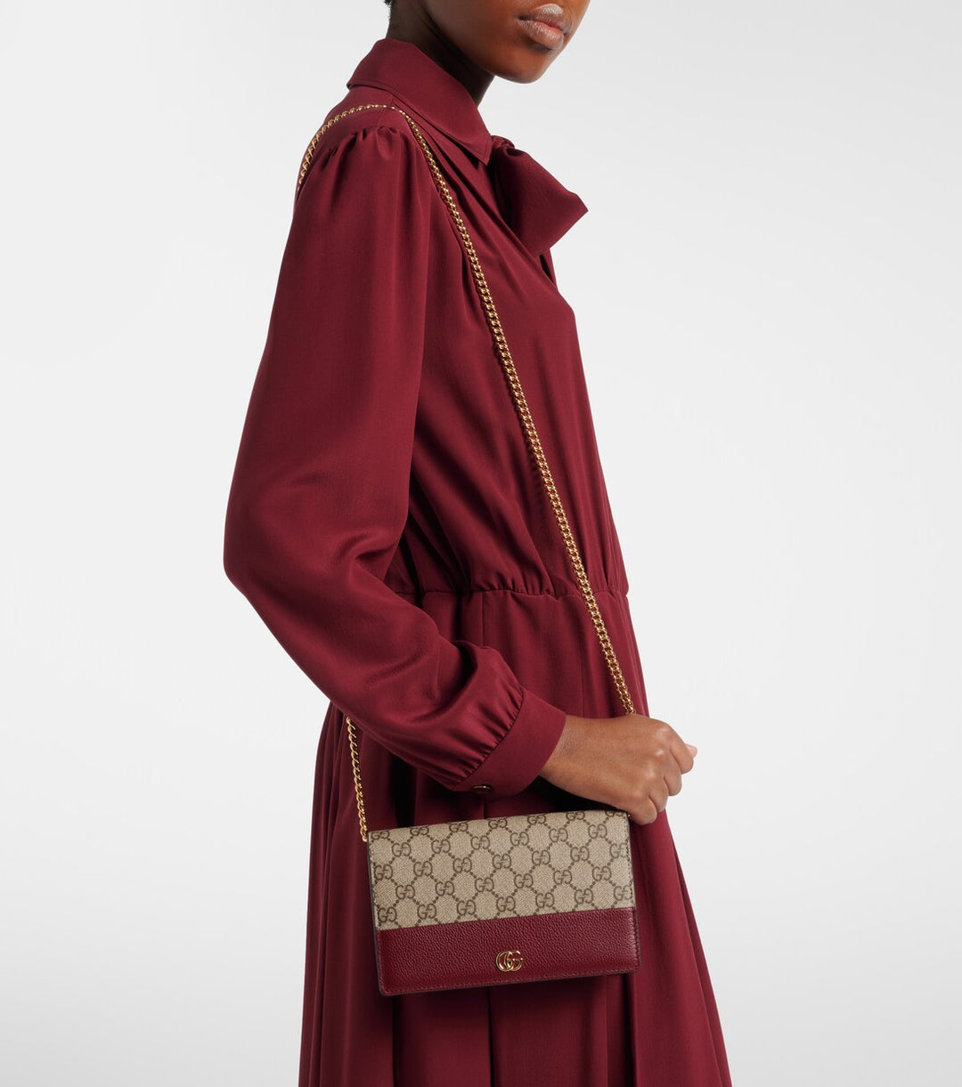 GUCCI BI-COLOR GG MARMONT WALLET ON CHAIN