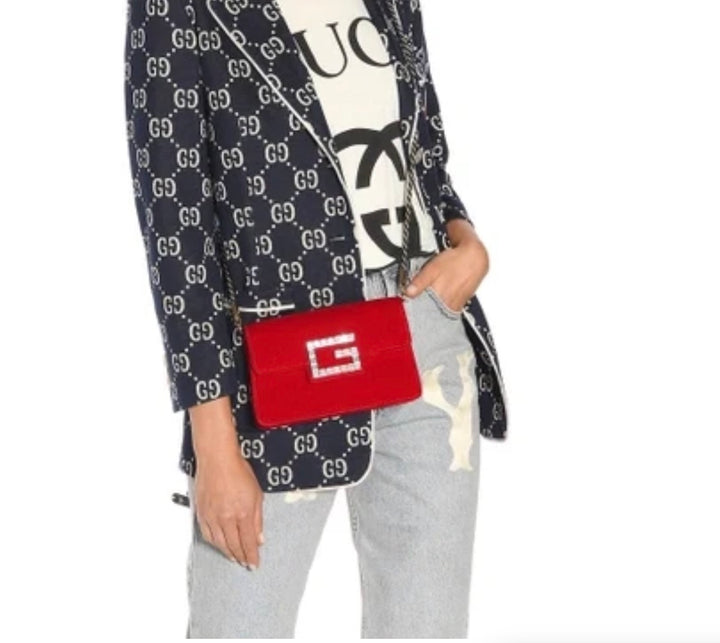GUCCI BROADWAY VELVET CRYSTAL G SHOULDER BAG