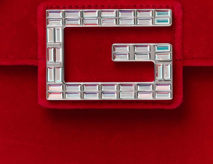 GUCCI BROADWAY VELVET CRYSTAL G SHOULDER BAG