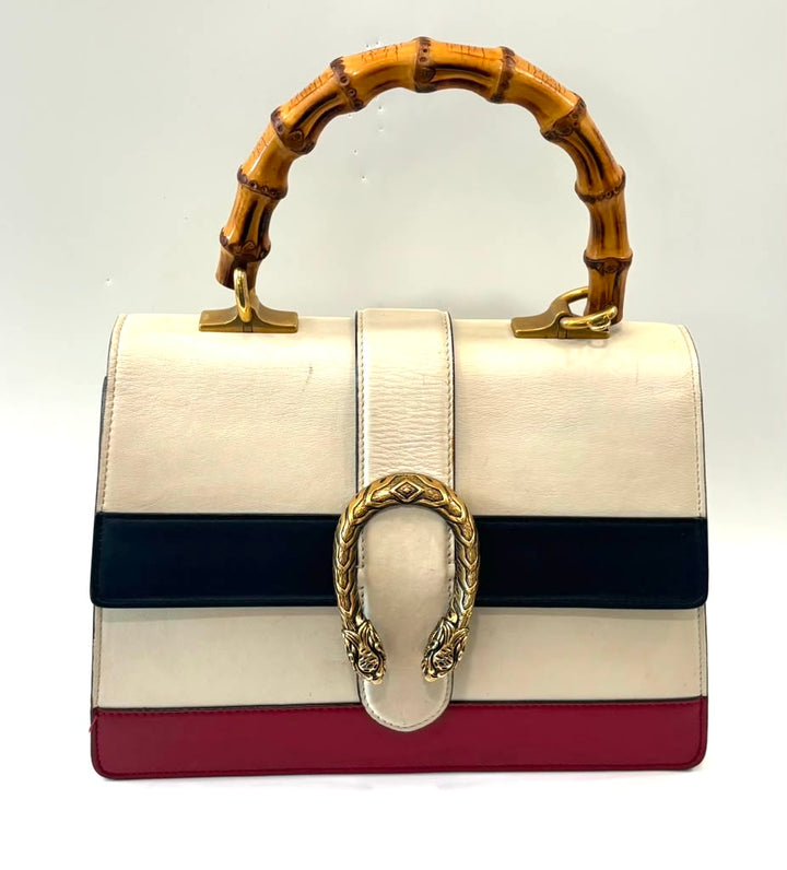 GUCCI BAMBOO WEB MEDIUM CALFSKIN LEATHER DIONYSUS BAG