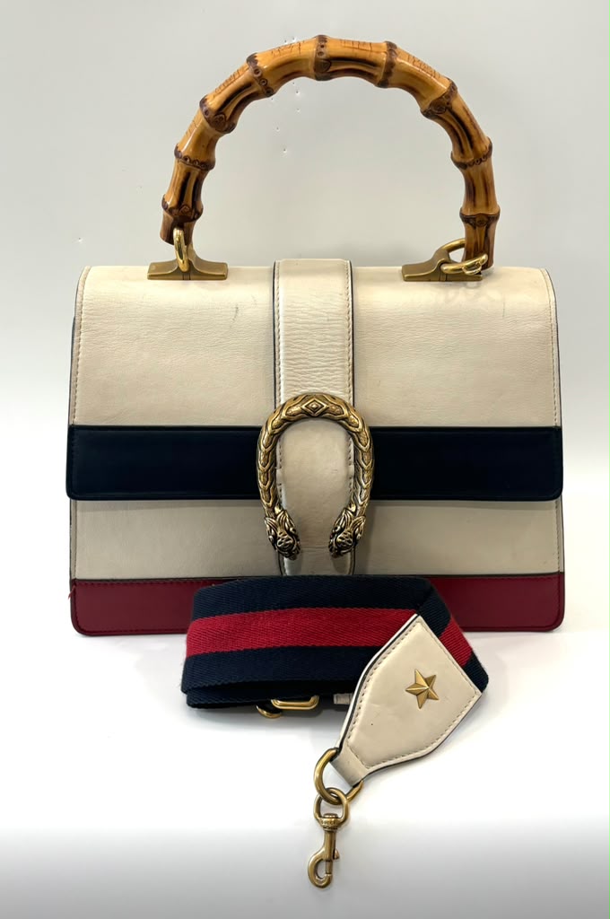 GUCCI BAMBOO WEB MEDIUM CALFSKIN LEATHER DIONYSUS BAG