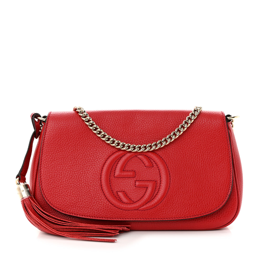 GUCCI PEBBLED CALFSKIN LEATHER MEDIUM SOHO CHAIN BAG