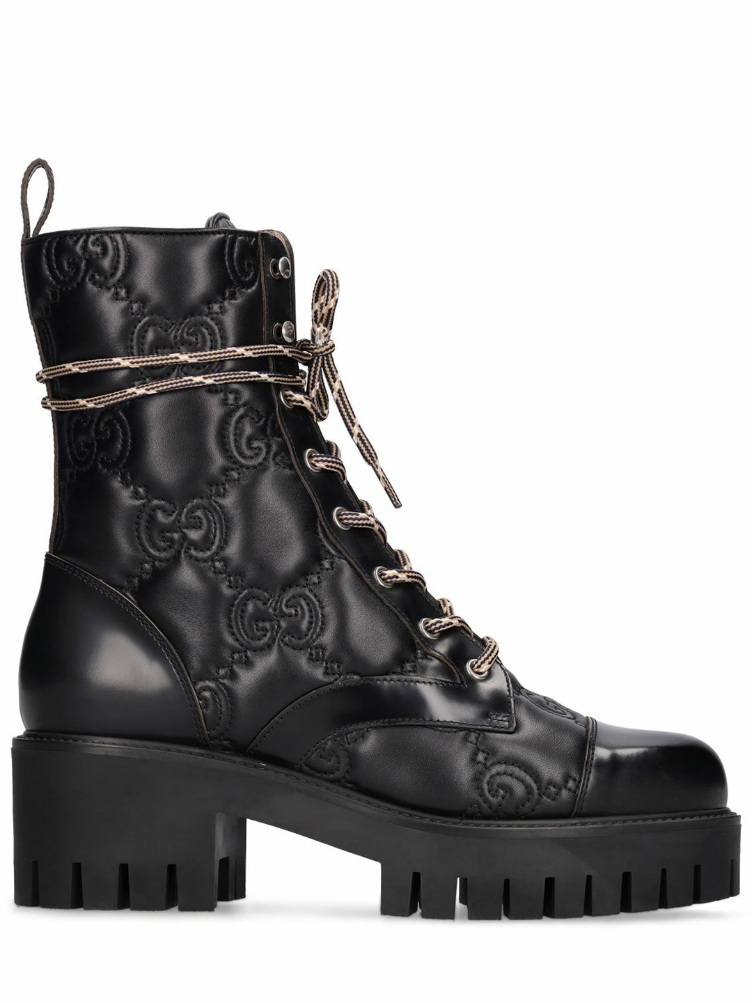 GUCCI CORDOVAN LUX NAPPA GG MATELASSE LACE UP COMBAT BOOTS