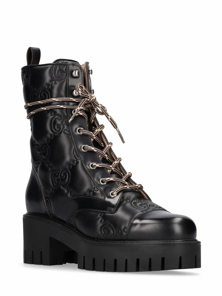 GUCCI CORDOVAN LUX NAPPA GG MATELASSE LACE UP COMBAT BOOTS