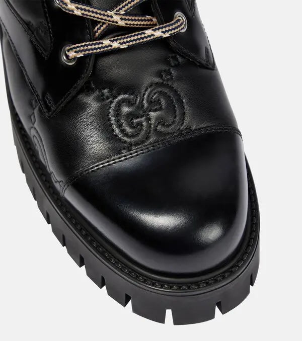 GUCCI CORDOVAN LUX NAPPA GG MATELASSE LACE UP COMBAT BOOTS