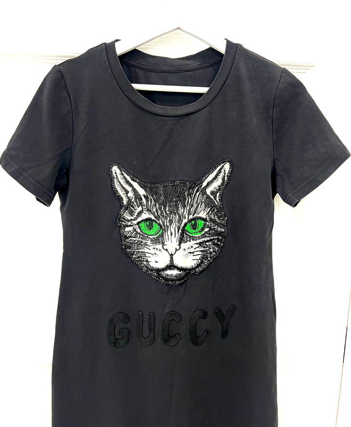 GUCCI MYSTIC CAT COTTON JERSEY T-SHIRT DRESS