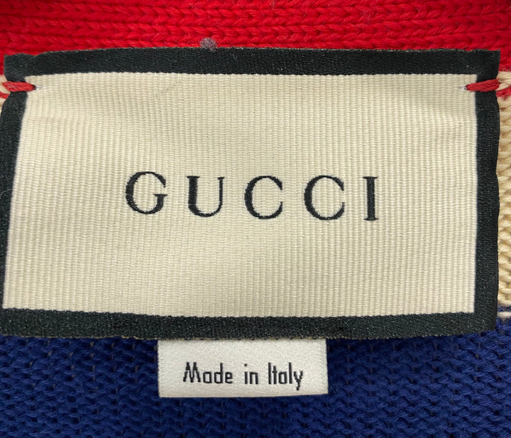 GUCCI EMBROIDERED STRIPED KNIT CARDIGAN
