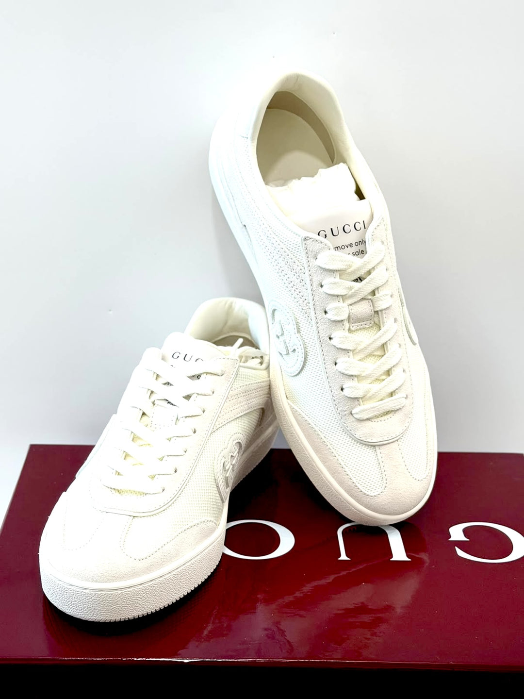 GUCCI G74 GG SUEDE &amp; KNIT LOW-TOP SNEAKERS