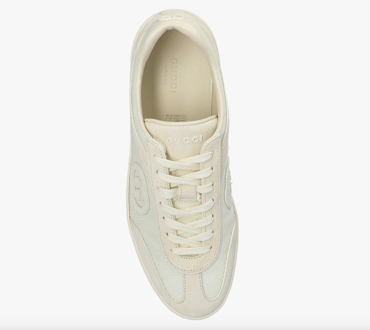 GUCCI G74 GG SUEDE &amp; KNIT LOW-TOP SNEAKERS