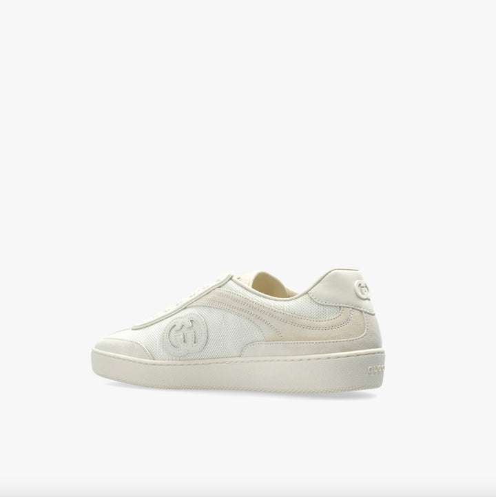 GUCCI G74 GG SUEDE &amp; KNIT LOW-TOP SNEAKERS