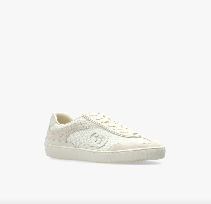 GUCCI G74 GG SUEDE &amp; KNIT LOW-TOP SNEAKERS