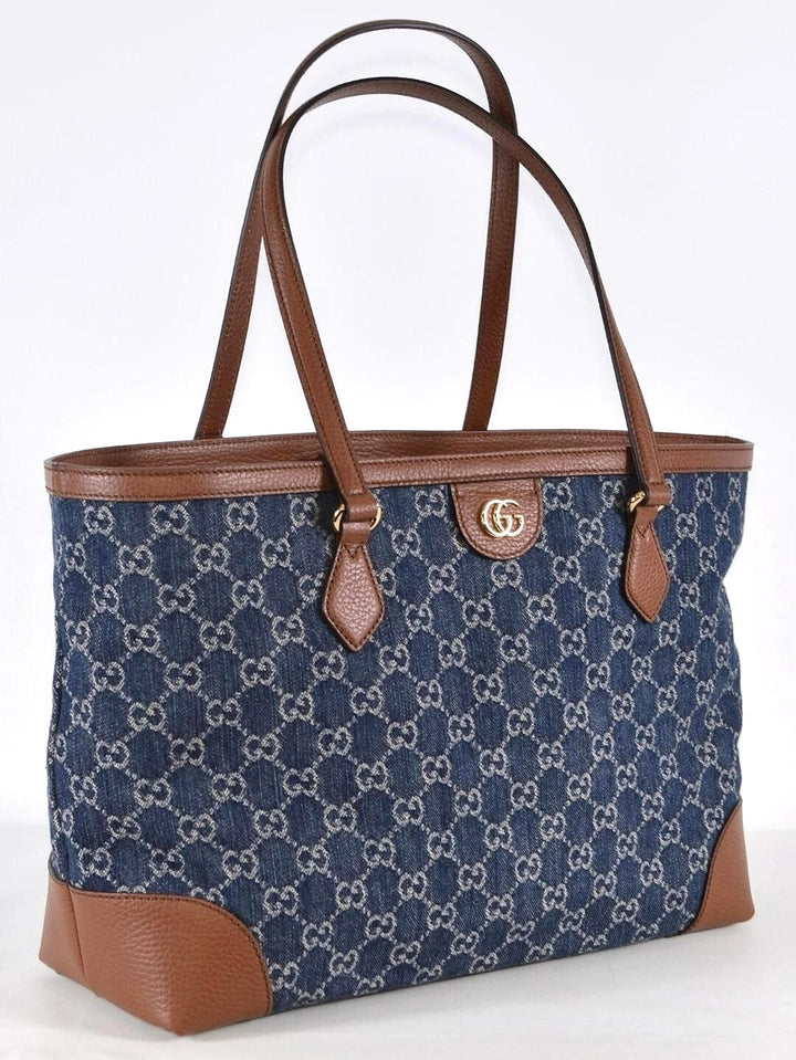 GUCCI NEW DENIM GG MONOGRAM MEDIUM OPHIDIA SHOPPING TOTE
