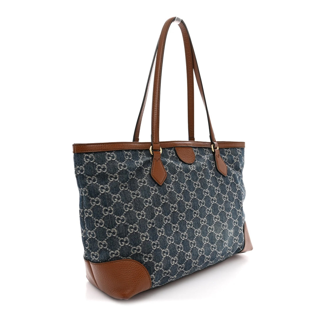 GUCCI NEW DENIM GG MONOGRAM MEDIUM OPHIDIA SHOPPING TOTE