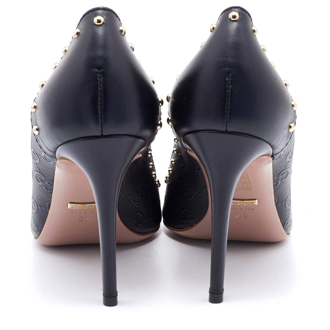 GUCCI GG EMBOSSED CALFSKIN LEATHER STUD EMBELLISHED PUMPS